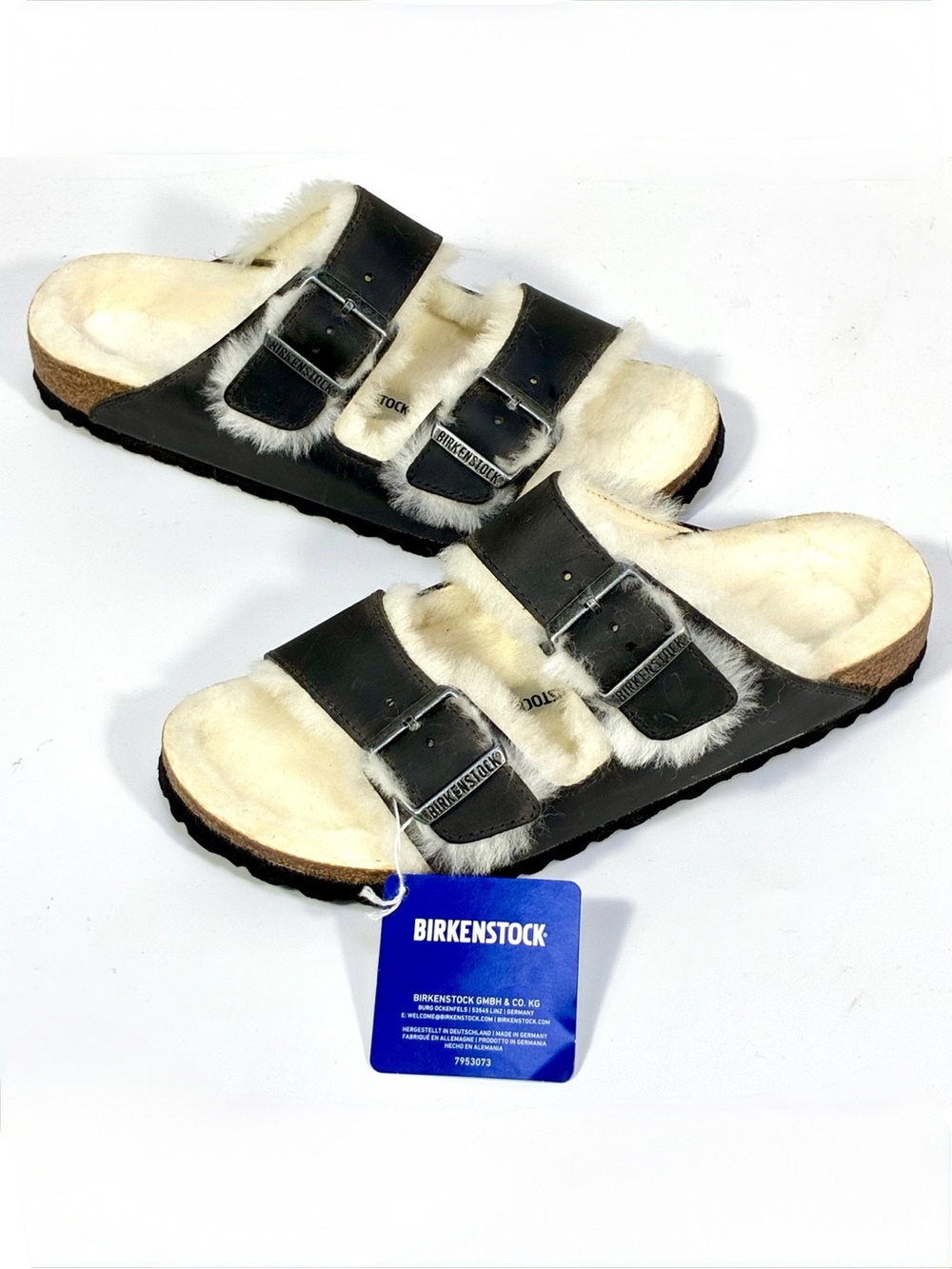 Birkenstock Arizona Slide Sandals Iron Nubuck Natural Genuine Shearling 8 39NEW